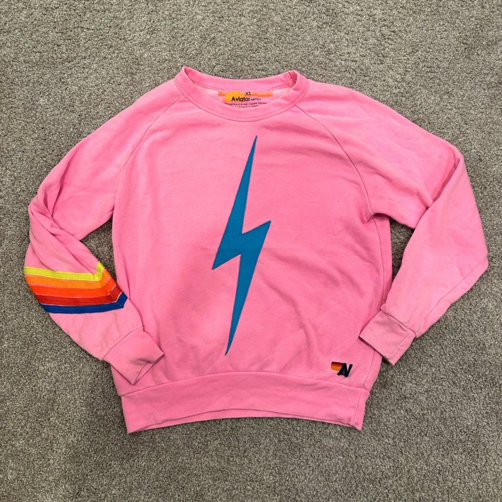 Aviator Nation Pink Crewneck with Blue Accent